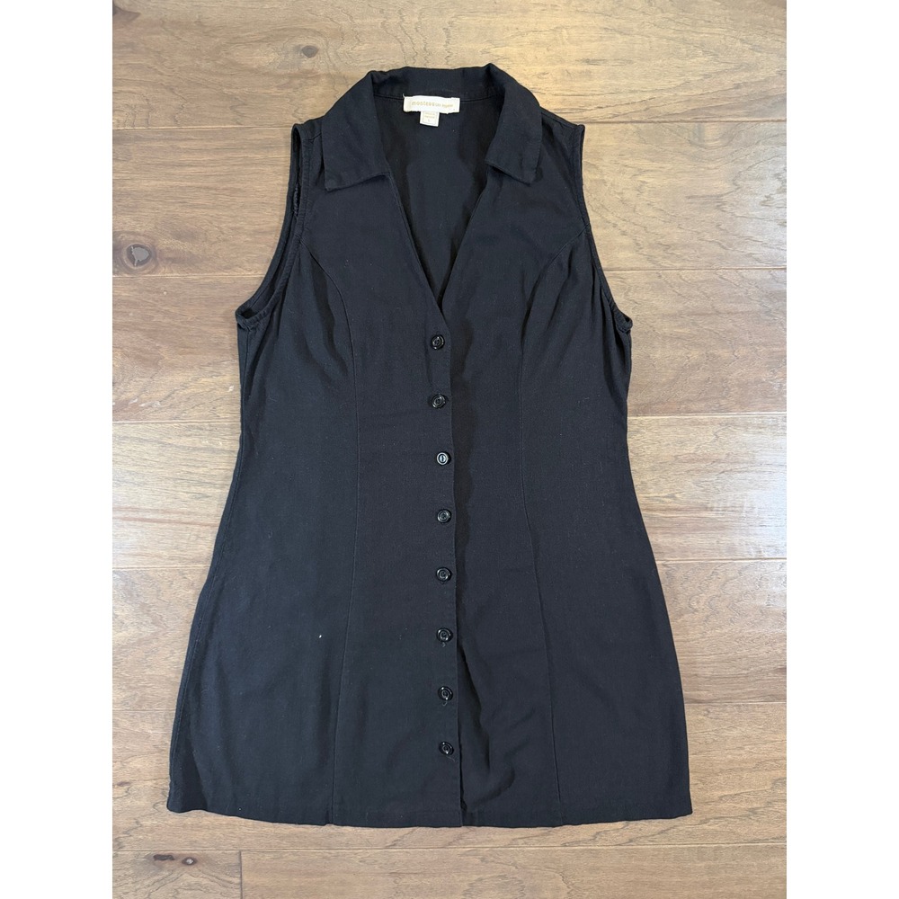 Monteau Los Angeles Black Linen Blend Button Front Sleeveless Mini Dress Large